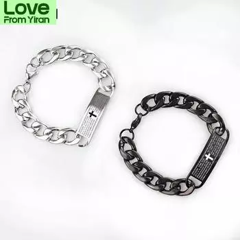Браслеты мужские минималистичные титановые стальные браслеты библейский крест браслет из нержавеющей стали Tide мужские на руку 18cm чёрный