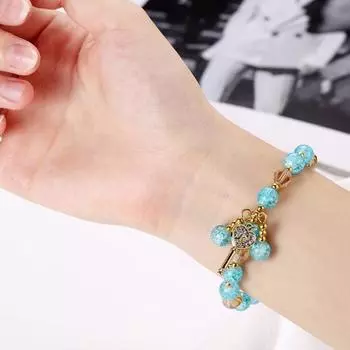 Браслеты на удачу из бусин для женщин, винтажная бижутерия ручной работы с подвеской-ключом розы красного