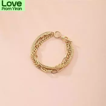 Браслеты Новый преувеличенный браслет Chomel Женский многослойный цепной хип-хоп личность Ins Tide Модные украшения для рук золотой