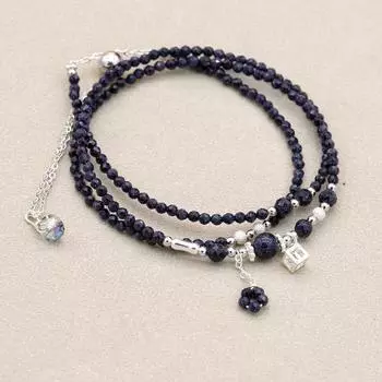 Браслеты ожерелье двойного назначения 2 мм трехслойные синие бусины из песчаника богемный браслет из бисера женские украшения ручной работы
