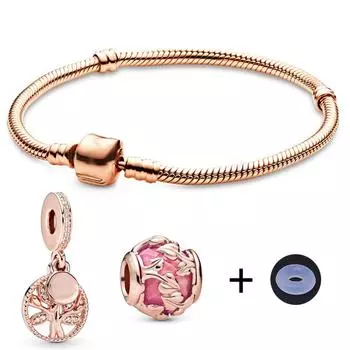 Браслеты-подвески из розового золота для женщин, хрустальные подвески в форме сердца, бусины, брендовый браслет, ювелирные изделия, специальное предложение, несколько стилей 20cm