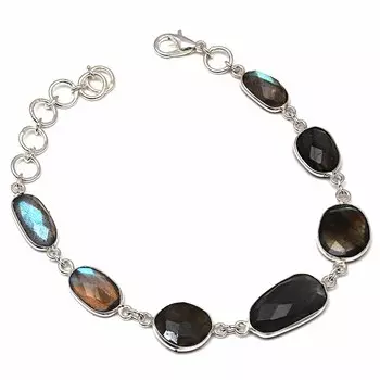 Браслеты ручной работы из бижутерии с синим огненным лабрадоритом инкрустированным драгоценным камнем 8,5