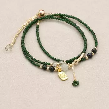 Браслеты ручной работы, ожерелье двойного назначения, 2 мм, трехслойные зеленые хрустальные бусины, богемный браслет из бисера, женские украшения