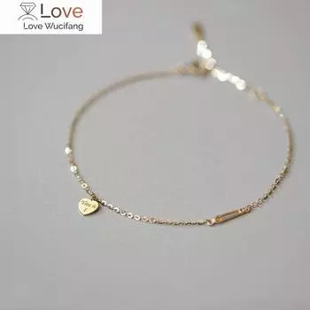 Браслеты с буквами и сердцами из стерлингового серебра 925 пробы для девочек, элегантные браслеты с надписью «I And You» из 14-каратного золота, тонкие цепочки, ювелирные изделия для офиса