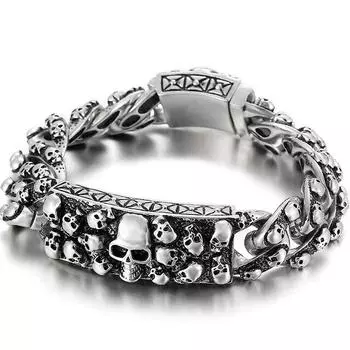 Браслеты с черепом в стиле стимпанк для мужчин из титана, нержавеющая сталь, скелет, мужской браслет, мужские байкерские украшения, подарок на день рождения для мальчиков 22cm