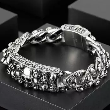 Браслеты с черепом в стиле стимпанк для мужчин из нержавеющей стали 316L, мужской браслет-скелет, мужские байкерские украшения, подарки на день рождения для мальчиков 22CM
