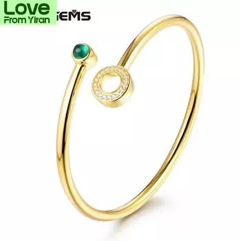 Браслеты с изумрудными драгоценными камнями для женщин, цельный браслет из желтого золота 18 карат для романтических подарков на помолвку