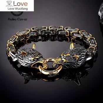 Браслеты с кельтской головой волка из нержавеющей стали для мужчин, браслеты с волком Oding, амулет, никогда не выцветающий, золотая цепочка King, рок-ювелирные изделия 23cm