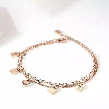 Браслеты с сердечками для женщин, ювелирные изделия из нержавеющей стали, браслет-цепочка, женские ювелирные аксессуары Rose gold