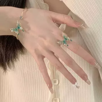 Браслеты с зеленым хвостом и бабочкой, модное красочное кольцо с масляной бабочкой для женщин, винтажные роскошные открытые регулируемые браслеты, украшения для рук, подарок на вечеринку ring