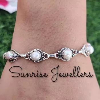 Браслеты с жемчугом, браслет из стерлингового серебра 925 пробы с пресноводным жемчугом, браслеты с круглыми драгоценными камнями, серебряные браслеты, женские браслеты, подарок для него Free Size белый