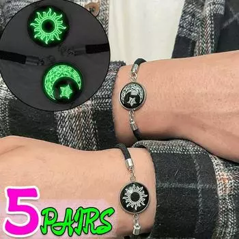 Браслеты «Солнце и Луна», светящиеся тканые браслеты ручной работы для женщин, регулируемые из нержавеющей стали для девочек и мужчин, романтические украшения на запястье для пары, дружба 1pair