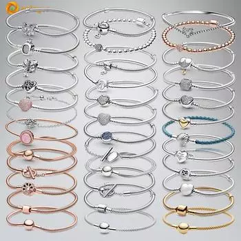 Браслеты Volayer из стерлингового серебра 925 пробы с застежкой-бабочкой T-образной формы с бусинами и паве в форме змеи Браслеты-цепочки «Дружба» 17cm