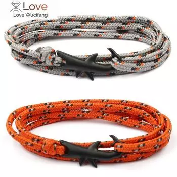 Браслеты викингов, черный цвет, акула, многослойный веревочный браслет для мужчин и женщин, подвеска, веревка для выживания, мужской браслет-обертка, ювелирные изделия