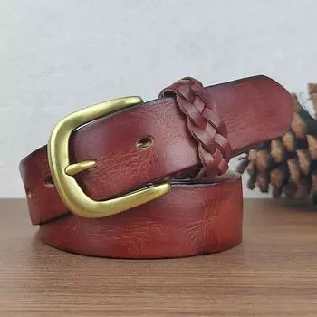 Brass Buckle Retro Hand-Polished Men S Belt Casual First Layer Pure Cowhide Youth Trend Pants Leather Belt 105cm светло-коричневого