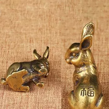 Brass Bunny Statue Miniature Tea Table Sculpture Rabbit Figurines Artwork