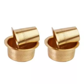 Brass Coffee Cup Dawara/Dabara & Tumbler for Serving Filter Coffee/Tea/Traditional kumbakonam Dabara Set Matt - 150ml (Set of 2)