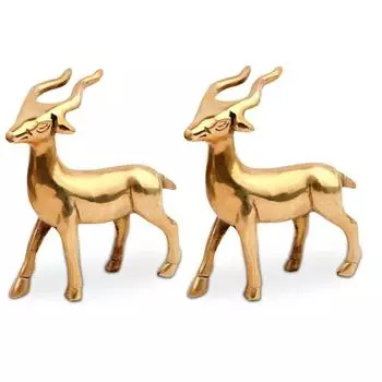 Brass Deer Statue | Height-9.5 cm Aprrox Vastu Idol for Home and Office | Zonal Placement- West/WNW | Pack of 2