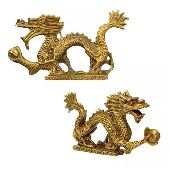 Brass Dragon Figurine Feng Shui 2024 Chinese Dragon Statue for Congratulatory Living Room Cafe Bookcase Shelf Tabletop Decor