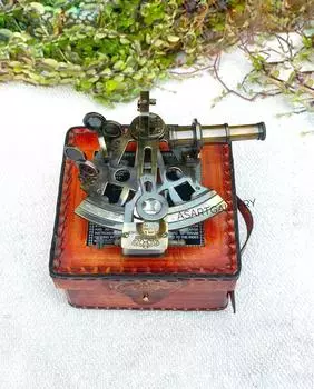 Brass Nautical Working Sextant With Leather Case Astrolabe Ships Instrument m коричневый