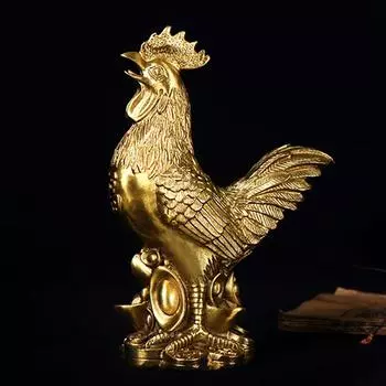 Brass Rooster Cock Figurine Statue Chinese Lucky Fengshui Ornament For Home Office Store Desktop Decoration Handmade Crafts S