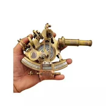 Brass Sextant Compass w Wooden Box Vintage Maritime Antique Nautical Marine Gift