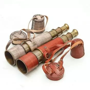 Brass Spyglass Telescope with Leather Cover Strap Nautical Pirate Dcor Steampunk Gift Working Monocular Gift Set Of 2
