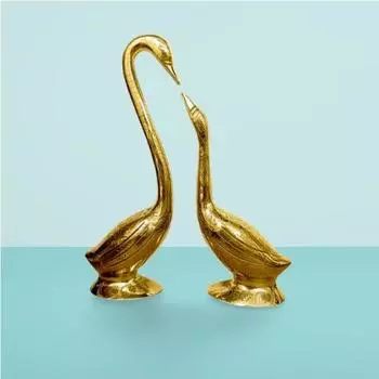 Brass Swan Pair Statue | Height-28 cm Aprrox. | Vastu Idol for Home and Office | Zonal Placement-SW |