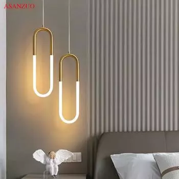 Brass U-shaped tube LED pendant lights Bedroom Bedside Long-line hanging lamp Kitchen Island Dining table Home Decor Luminaires Warm White