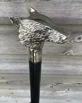 Brass Walking Stick Antique Chrome Wolf Head Handle Vintage Wooden Cane Gift M аэро