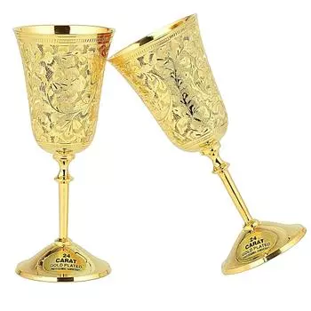Brass Wine Glasses, Metal Chalice Goblet, Flutes, Wedding Anniversary Gift for Couple Marriage, Diwali, Corporate Clients- Set of 2 Tulip Design