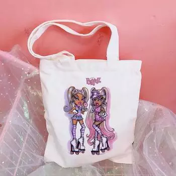 Bratz Harajuku письмо женская парусиновая сумка для покупок повседневная женская сумка большой вместимости с героями мультфильмов Harajuku Kpop Kawaii Y2k сумки на плечо 24*26cm