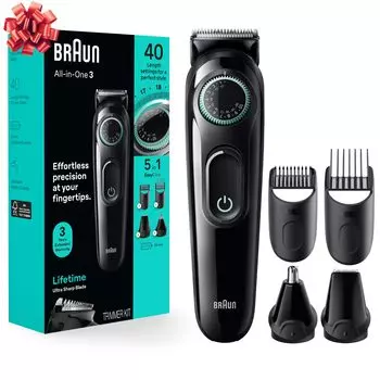 Braun Braun Style Kit Series 3 3450 5-в-1 триммер для бороды, триммер для ушей и носа, машинка для стрижки, другие, суперострые лезвия, можно мыть, 40 длин, все в одном