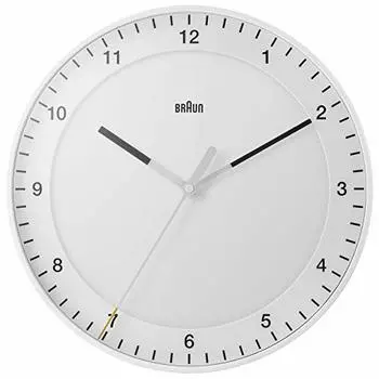 Braun Классические большие аналоговые настенные часы с бесшумным механизмом, легко читаемые, диаметр 30 см, белого цвета, модель BC17W.