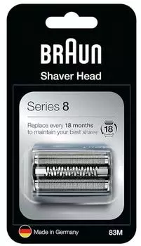 BRAUN Сменное лезвие для бритвы Braun, совместимое с версией Series 8 83M для сетчатого лезвия, внутреннее лезвие, встроенная кассета, серебристое (Зарубежный F/C83M)