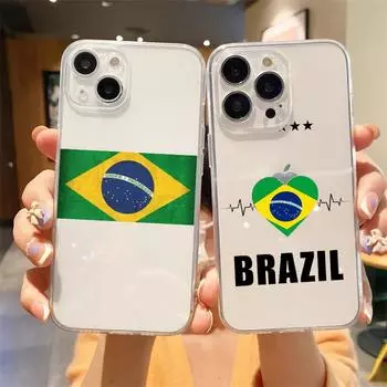 Brazil Brazilian flag Football Clear Phone Case For iPhone 14 13 11 12 Pro Max X XR XS 7 8 Plus SE Soft Cover Luxury Coque Funda iPhone 14 Plus
