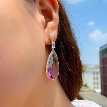 Бразильские разноцветные радужные кубические кристаллы длинные большие серьги-капли для женщин летняя вечеринка бохо ювелирные изделия Cz912 5CM