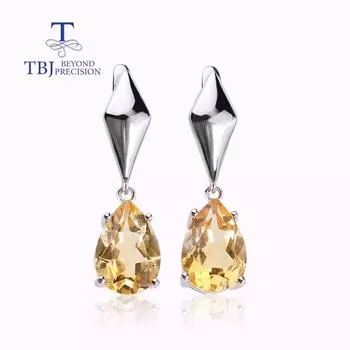 Бразильский цитрин, натуральная груша, серьги с драгоценными камнями 8*12 мм, простой модный дизайн, женские изысканные ювелирные изделия, серебро 925 пробы L жёлтый