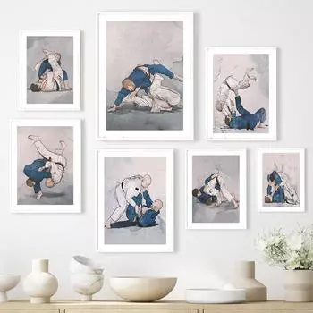 Бразильское настенное искусство джиу-джитсу бабочка гильотина холст живопись скандинавские постеры и принты настенные панно для декора гостиной без рамки 21*30cm