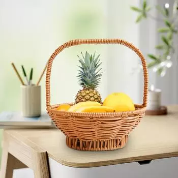 Bread Basket Storage Woven Organizer Basket Reusable Multipurpose Fruit Basket Picnic Hamper Hand Woven Basket for Kitchen 11.5cmx21cm