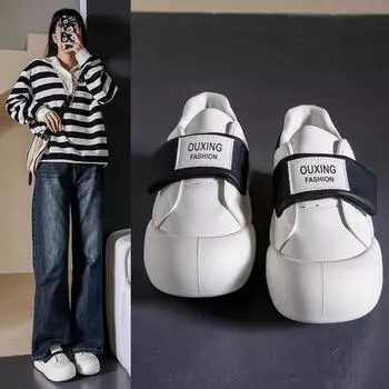 Bread shoes 2024 spring new women s shoes versatile Korean version thick sole heightening Velcro sports and leisure board shoes G3503 35
