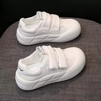 Bread shoes 2025 spring and autumn new women s shoes versatile Korean version thick sole heightening Velcro sports leisure soft baseplate shoes 35