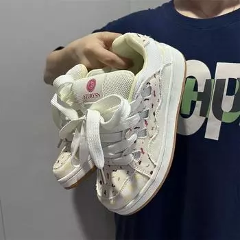 Bread shoes cranberry beige color scheme retro low-top board shoes trendy new women s tide skateboard shoes 35