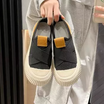 Bread shoes little white shoes women s 2025 new summer solid color mesh biscuit shoes sweet flying woven shoes one pedal thick sole 35 чёрный