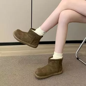 Bread shoes женские зимние ботинки 2024 года на толстой подошве из замши в стиле ретро, зимние ботинки из флиса, утолщенные, теплые, короткие ботинки прилив 35 верблюд