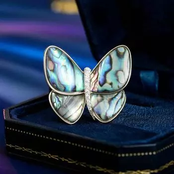 Break the cocoon into a butterfly natural shell zircon light luxury clothing corsage female elegant anti-light pin mother shell butterfly brooch