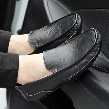 Breath Lazy Loafers Moccasins Универсальная кожаная мужская обувь для вождения Slip on Офисная мужская обувь Lazy Shoes Свадебная мужская обувь для вечеринок 38 чёрный