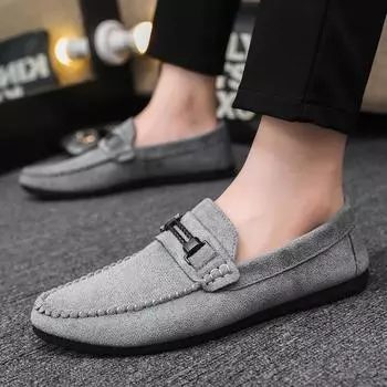 Дышащие и износостойкие кожаные туфли с одной педалью, британские легкие мужские мокасины с мягкой подошвой, обувь Doudou, мужская модная обувь Lazy Shoes 39 серый