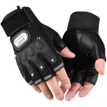 Breathable Anti-Slip Motocycle Gloves Bicycle Gloves PU Leather Riding Gloves Fingerless Gloves