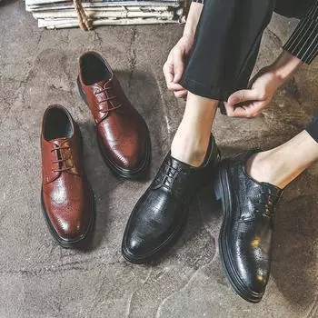 Дышащие деловые туфли с острым носком, повседневная кожаная обувь, мужские туфли в британском стиле на мягкой подошве, молодежная трендовая обувь 2319-J 38 коричневый